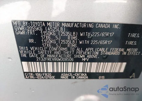 2016 Toyota Rav4 Le z USA, uszkodzony, nr VIN 2T3ZFREV8GW308506